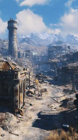 Vertical wasteland corridor under decayed industrial skyline.