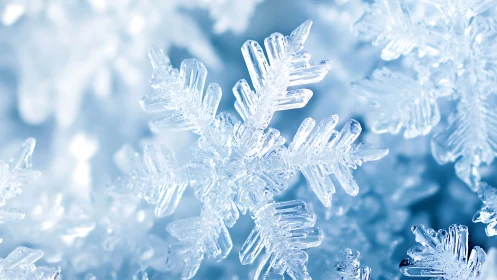 Macro capture isolates crystalline snowflake lattice in sharp focus