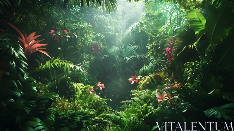 Lush Tropical Canopy Drenched in Ethereal Sunlight.