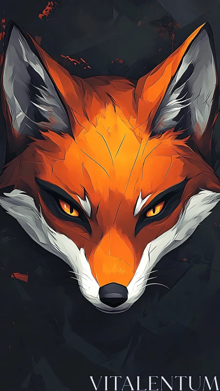 Geometric fox portrait isolates vivid orange form on dark field
