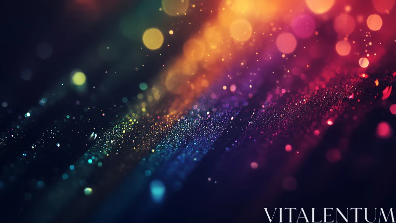 Iridescent bokeh dust streaming across neon gradient field.