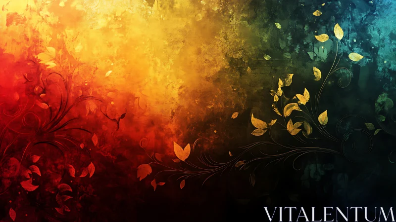 Floral gradient artwork with red, yellow, and teal tones.