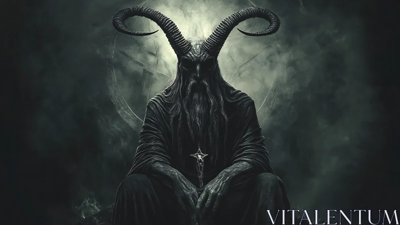 Horned shadow lord sits in brooding occult twilight