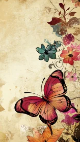 Butterfly pirouettes through grunge-kissed floral daydreams