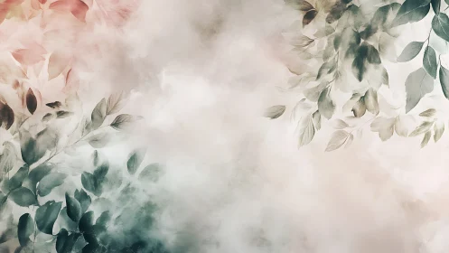 Muted botanical foliage blending into soft atmospheric field.