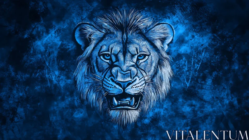 Electric midnight lion roaring through cobalt thunder.