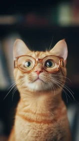 Spectacled Ginger Cat Strikes Intellectual Pose with Amusing Expression