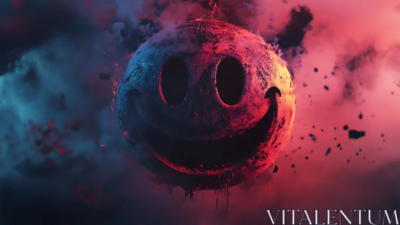 Grinning planet drifts through electric nebula duststorm