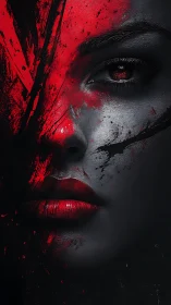 Digital portrait with red-black contrast and visceral brushwork.