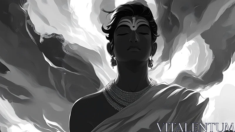 Monochrome divine figure rendered in high-contrast digital chiaroscuro