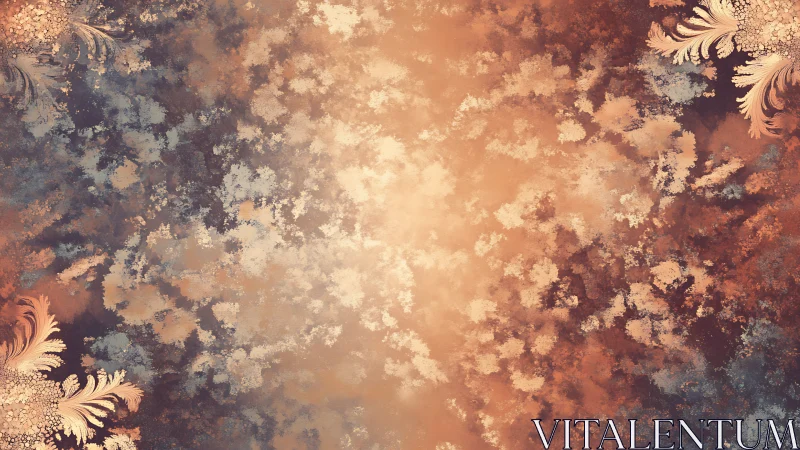 Fractal foliage frame around warm textured abstract field.