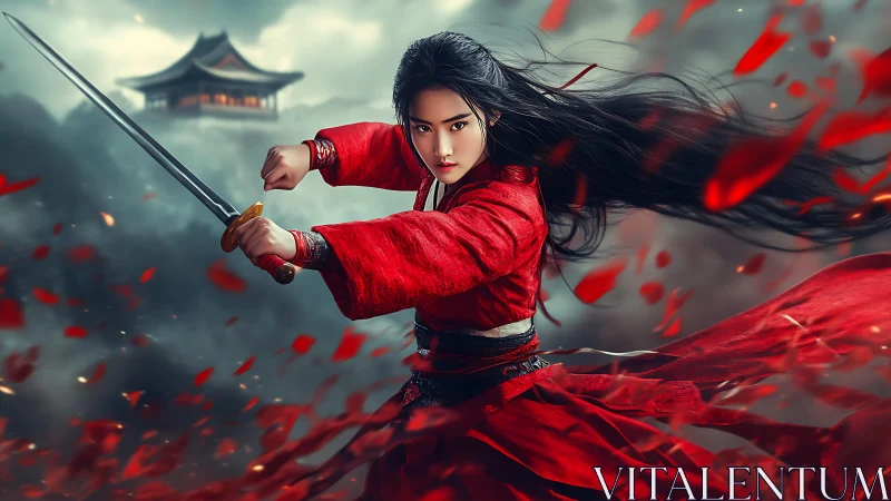 Dynamic warrior portrait in cinematic digital painting style.