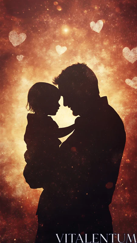 Silhouetted Romance. Golden Hearts Against Glowing Warmth.