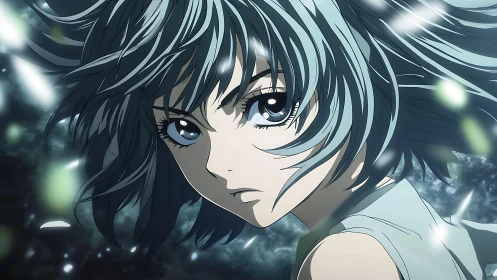 Aerodynamic anime portrait with dynamic particle streaks.