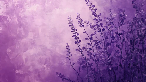 Elegant Purple Floral Silhouette on Textured Background Painting.