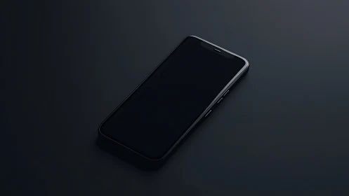 Black smartphone on dark surface with minimalist aesthetic.