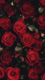 Lush Red Roses Against Deep Shadows.