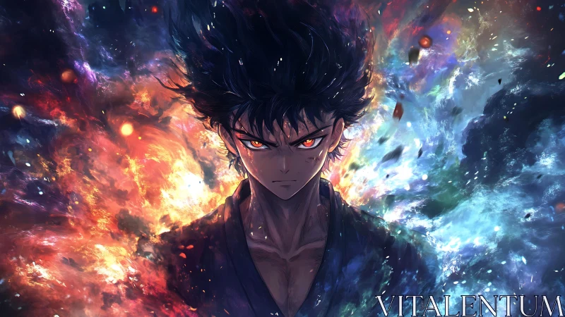 Elemental storm warrior ignites in a cosmic blaze of rage.