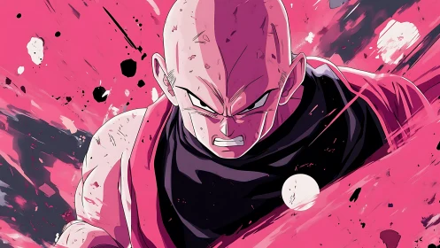 Bald anime warrior charging through explosive pink energy.