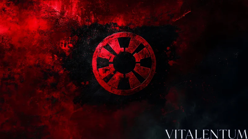 Bold red emblem glowing against dark cosmic shadows.