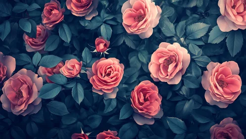 Pink Roses in Bloom: A Garden's Tender Romance.