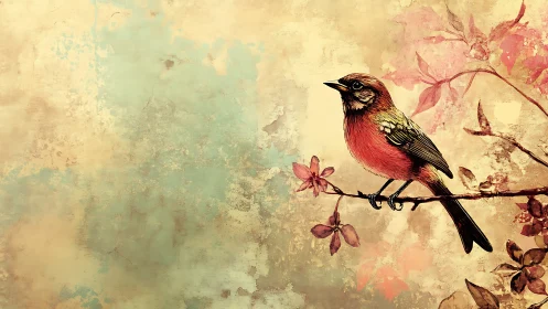 A Vibrant Robin Rests Peacefully Among Pink Blossoms