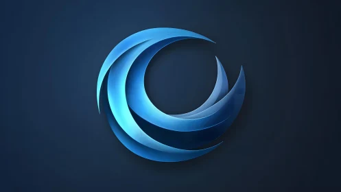 Abstract blue crescent swirl on dark background, modern digital style.