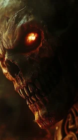 Smoldering skull guardian watching from the molten dark.