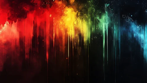 Spectrum-split vertical light streaks dissolve through dense chromatic haze