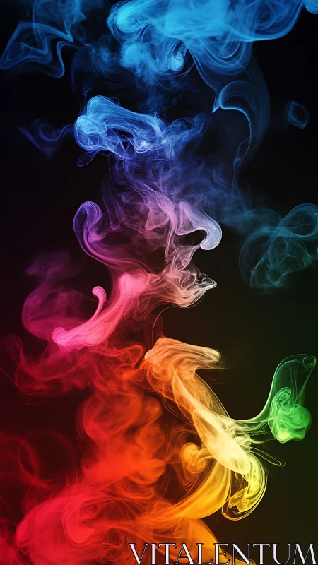 Multicolored swirling smoke plumes on dark background.
