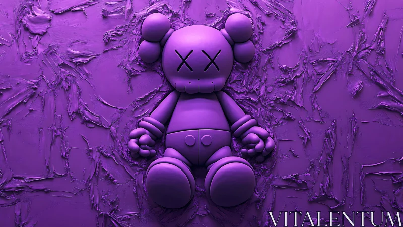 Monochrome purple vinyl-style toy figure on textured impasto wall
