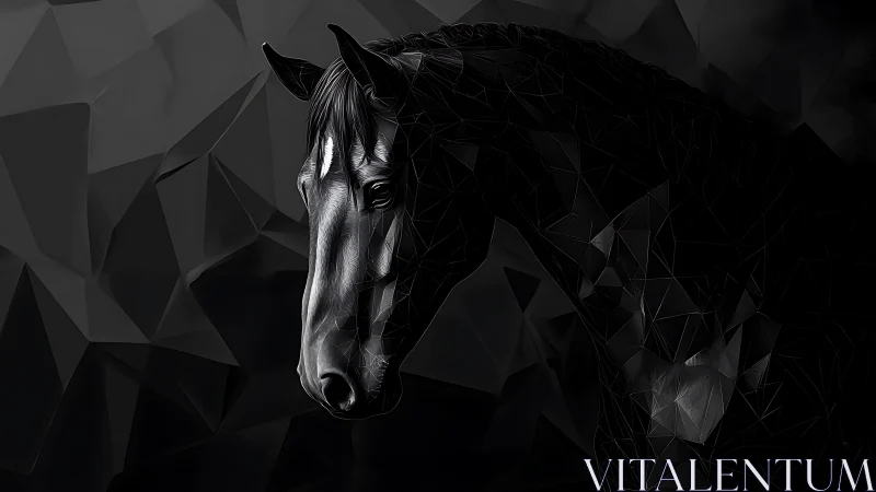 Midnight polygon stallion listens closely to the silent dark