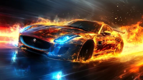 Aerodynamic sports coupe in pyro-dynamic motion blur field.