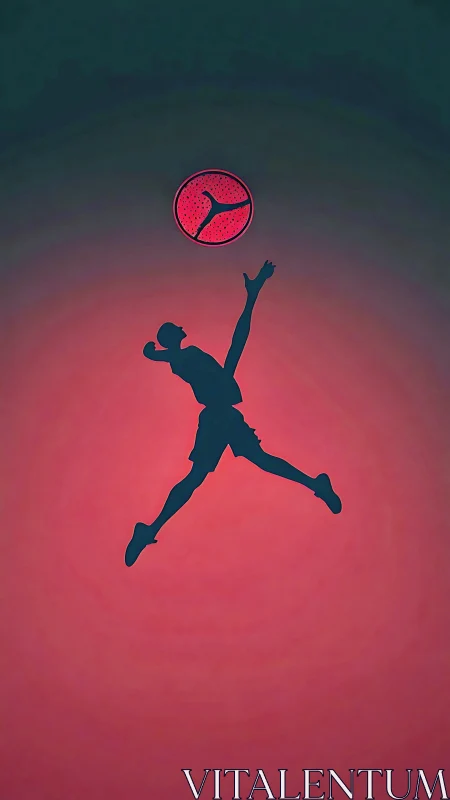 Silhouetted jump athlete under stylized neon orb gradient field.
