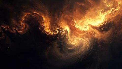 Turbulent fractal nebula with luminous golden plasma vortices