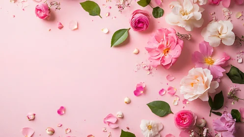 Floral Arrangement in Soft Pink Tones with Rose and Petal Composition