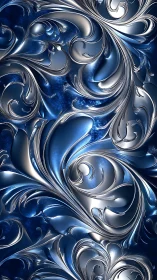 3D metallic arabesque pattern with fluid chrome scrollwork.
