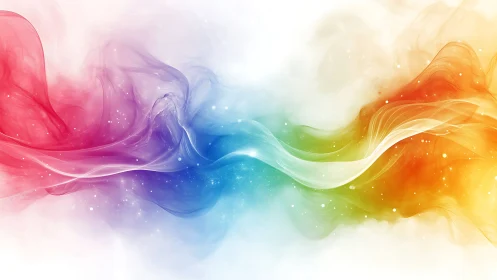 Colorful flowing spectrum waves over soft white background.