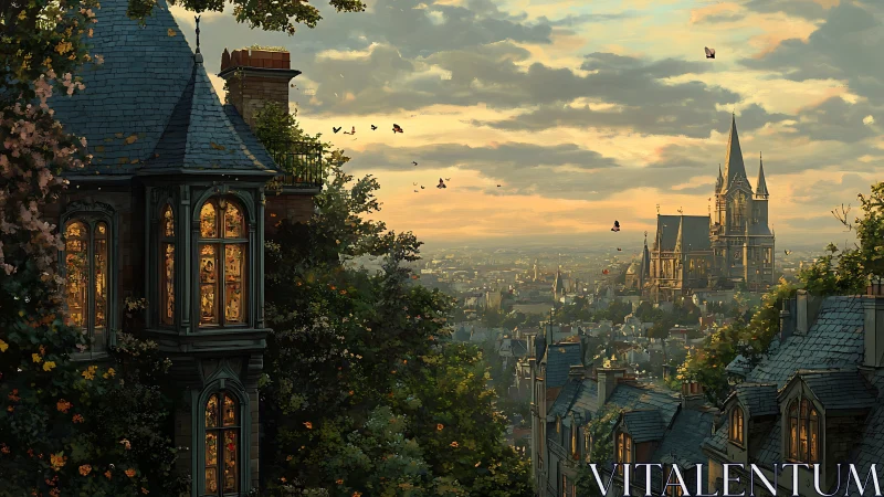 Evening windows whisper over a storybook cathedral skyline
