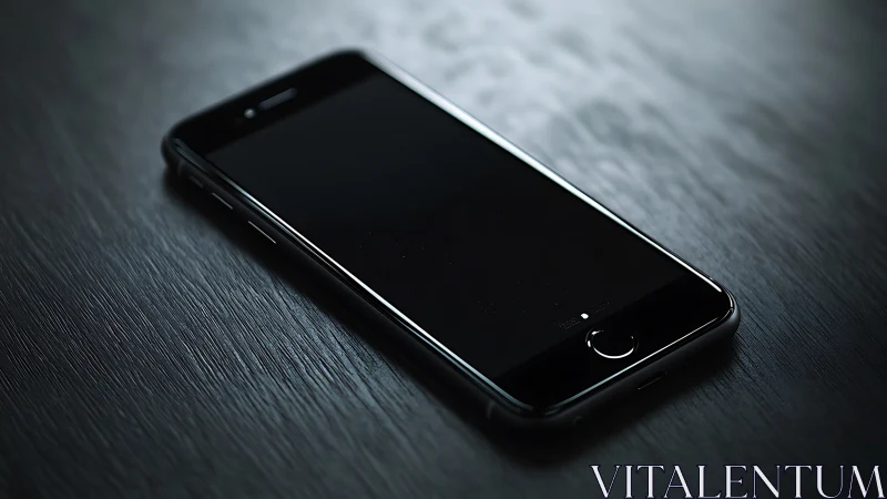 Black Smartphone on Textured Dark Surface.