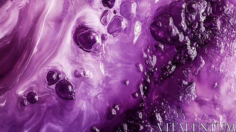 Abstract purple liquid texture with bubbles, glossy macro art.