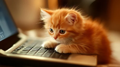 Adorable Orange Kitten Discovers the Keyboard.
