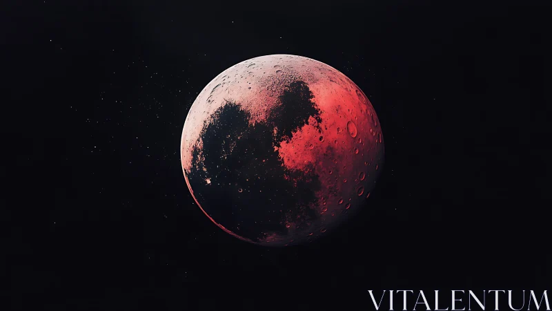 Crimson lunar sphere rendered with high-contrast digital shading