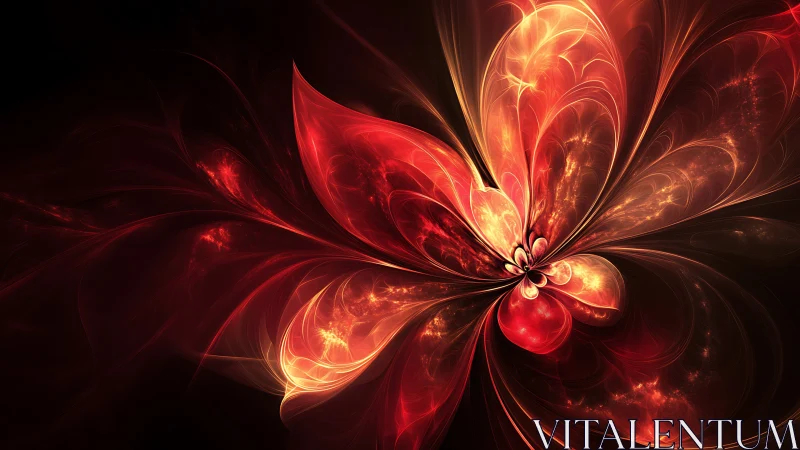 Fractal flower structure renders luminous red and gold petals