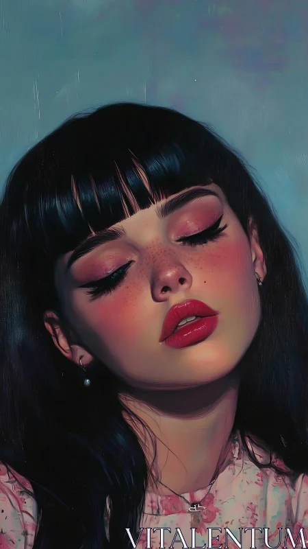 Softly dreaming girl in rosy light and painterly calm.