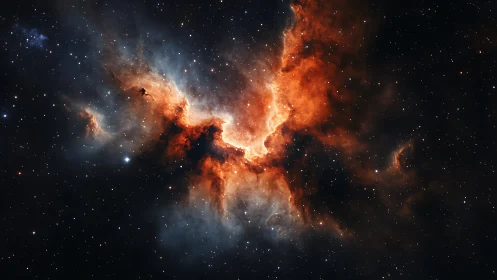 Photorealistic deep-space nebula with radiant ionized gas structure.