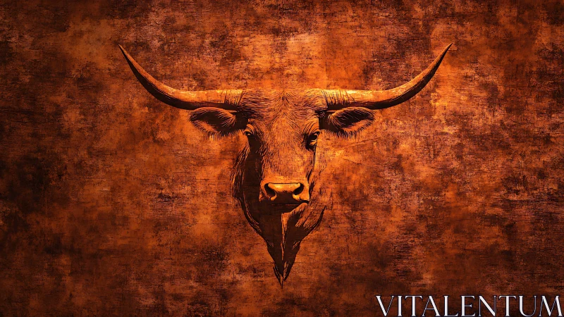 Bull head illustration centered on textured rust background