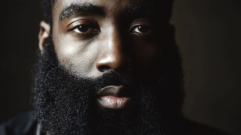 Close portrait of bearded man in low key lighting.