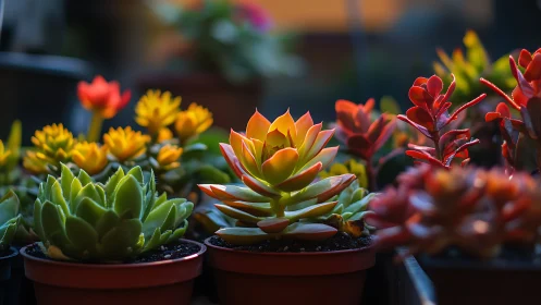 Succulent Collection with Chromatic Leaf Variation and Botanical Focus