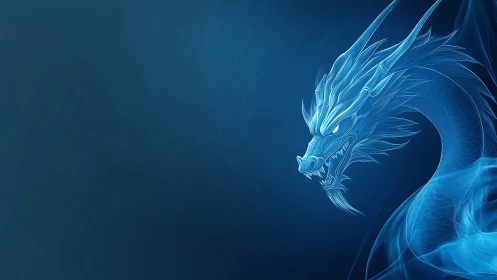 Blue glowing dragon profile rendered in translucent digital lines